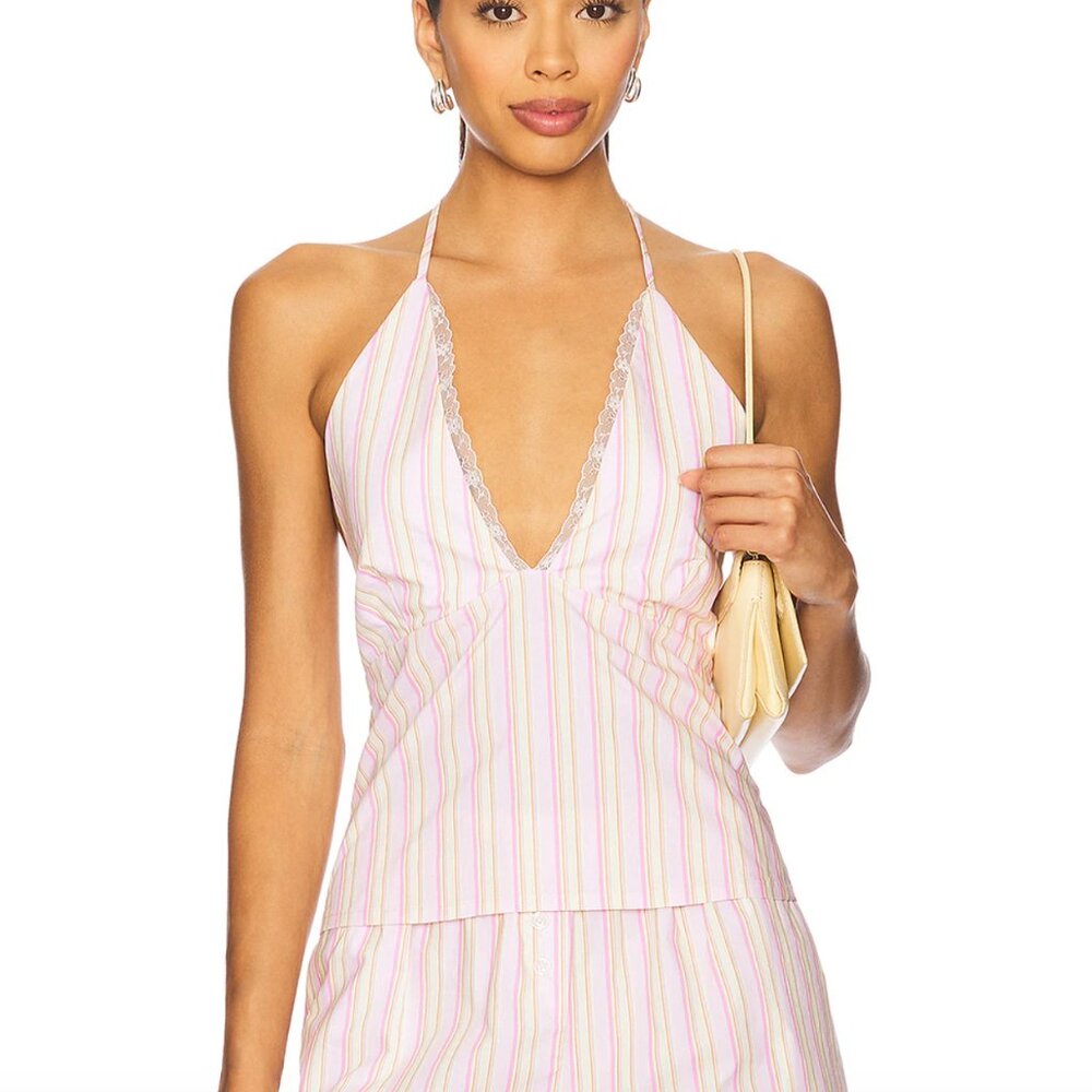 NEW Lovers and Friends Sylvie Top in Pink Multi Stripe White Halter Tank Cami XS